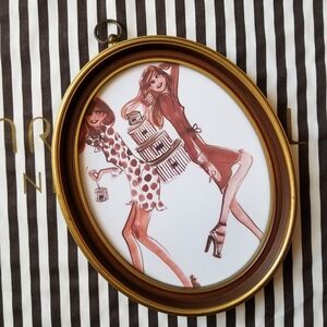 ❗Authentic Henri Bendel Girls Store Display Art on Gold Oval Ornate Frame❗